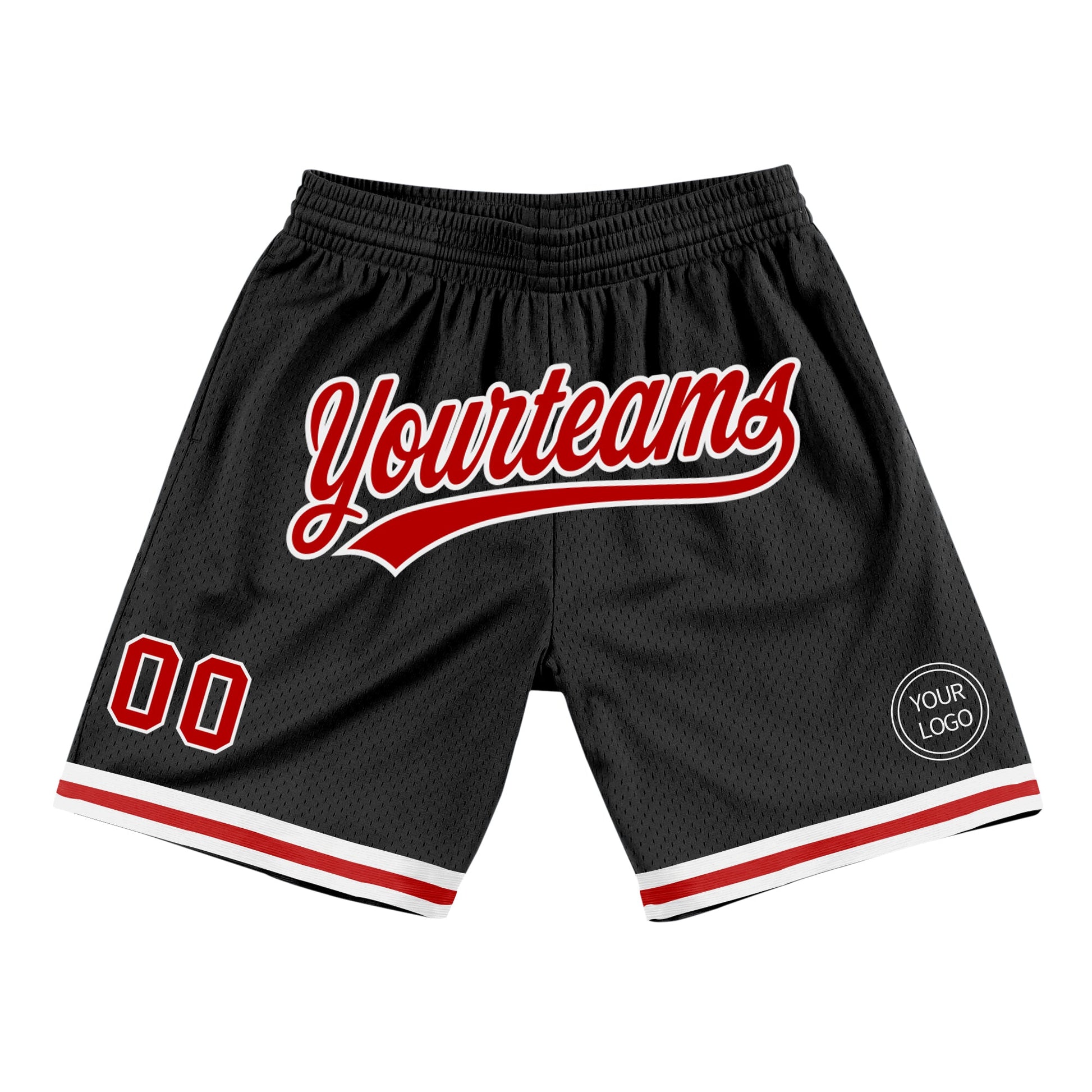 Custom Black Red-White Authentic Throwback Basketball Shorts - Main View