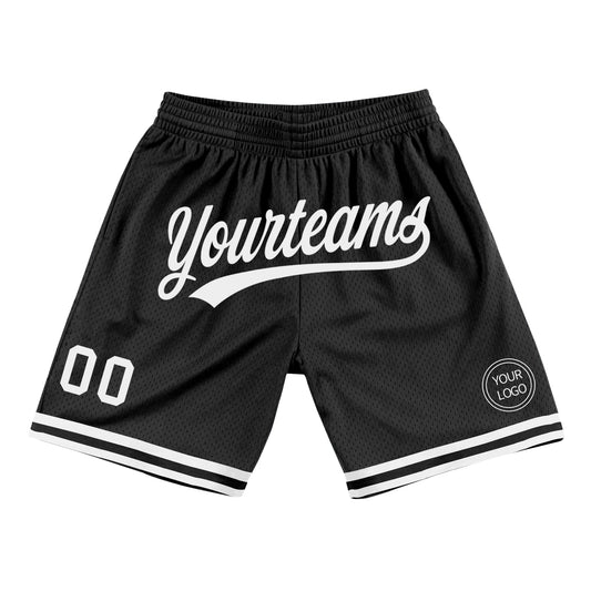 Custom Black White Authentic Throwback Basketball Shorts - Main View
