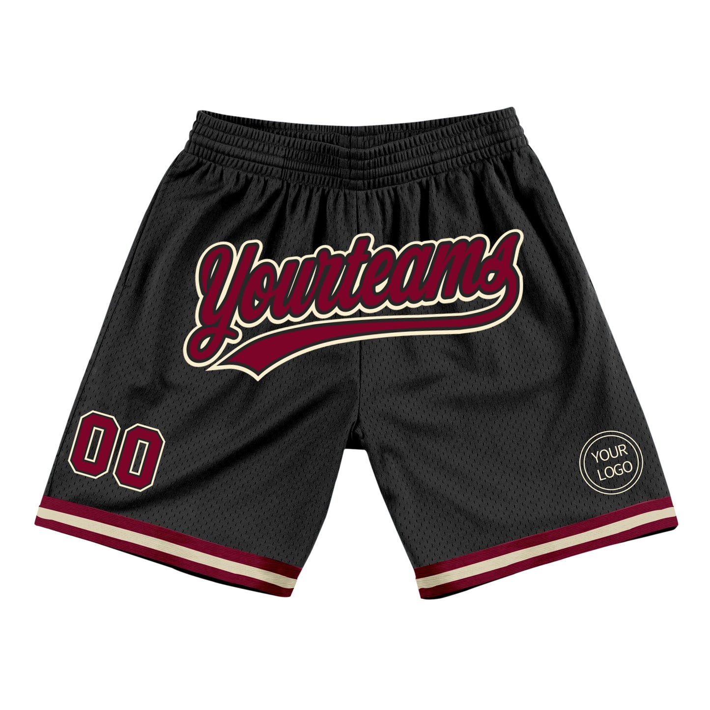 Custom Black Maroon-Cream Authentic Throwback Basketball Shorts - Main View