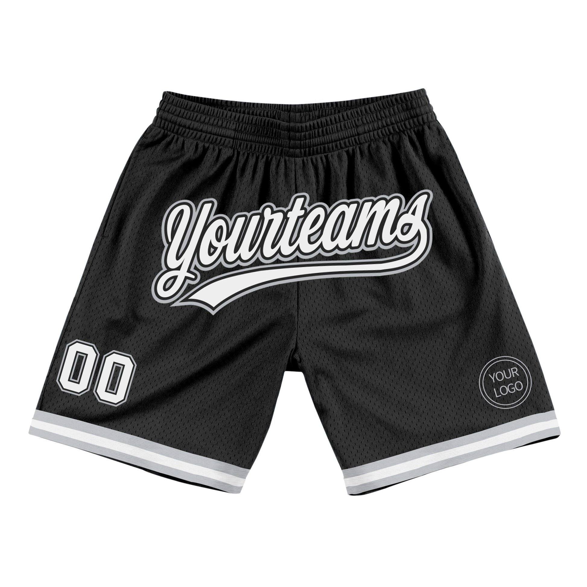 Custom Black White-Gray Authentic Throwback Basketball Shorts - Main View