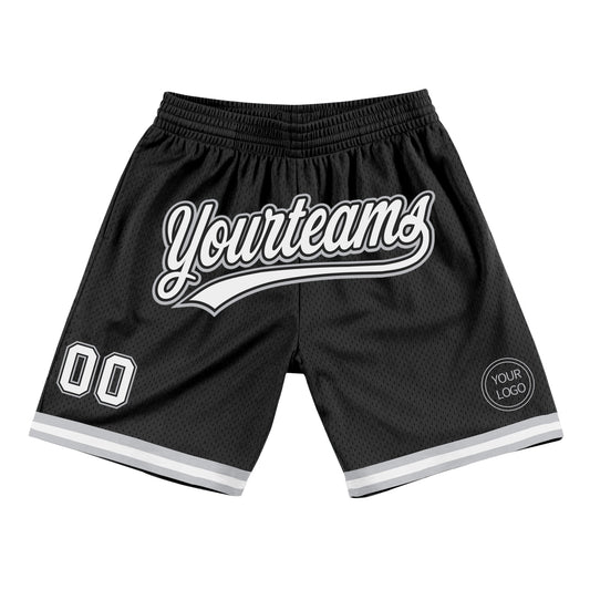 Custom Black White-Gray Authentic Throwback Basketball Shorts - Main View