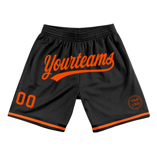 Custom Black Orange Authentic Throwback Basketball Shorts - Main View
