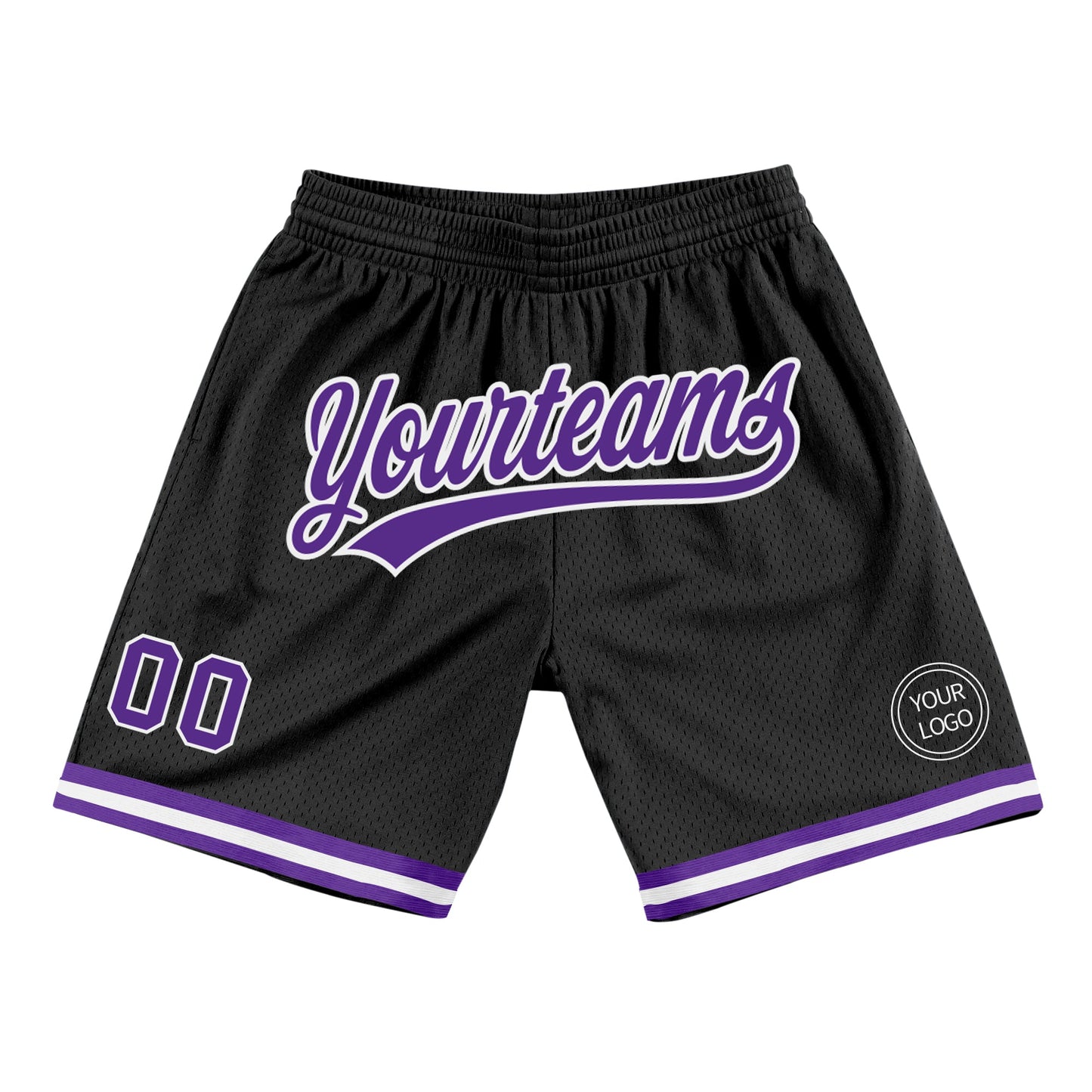 Custom Black Purple-White Authentic Throwback Basketball Shorts - Main View