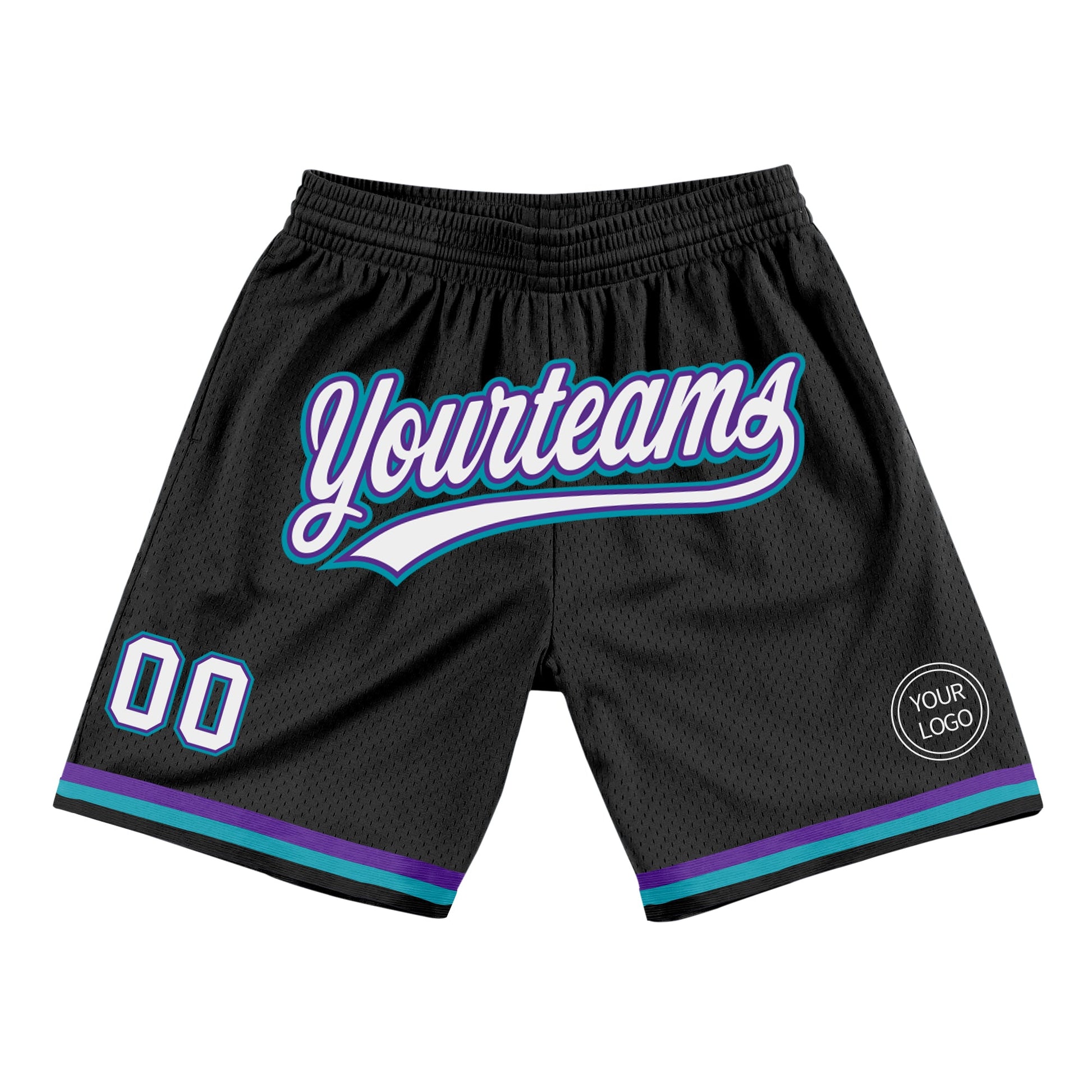 Custom Black White Purple-Teal Authentic Throwback Basketball Shorts - Main View