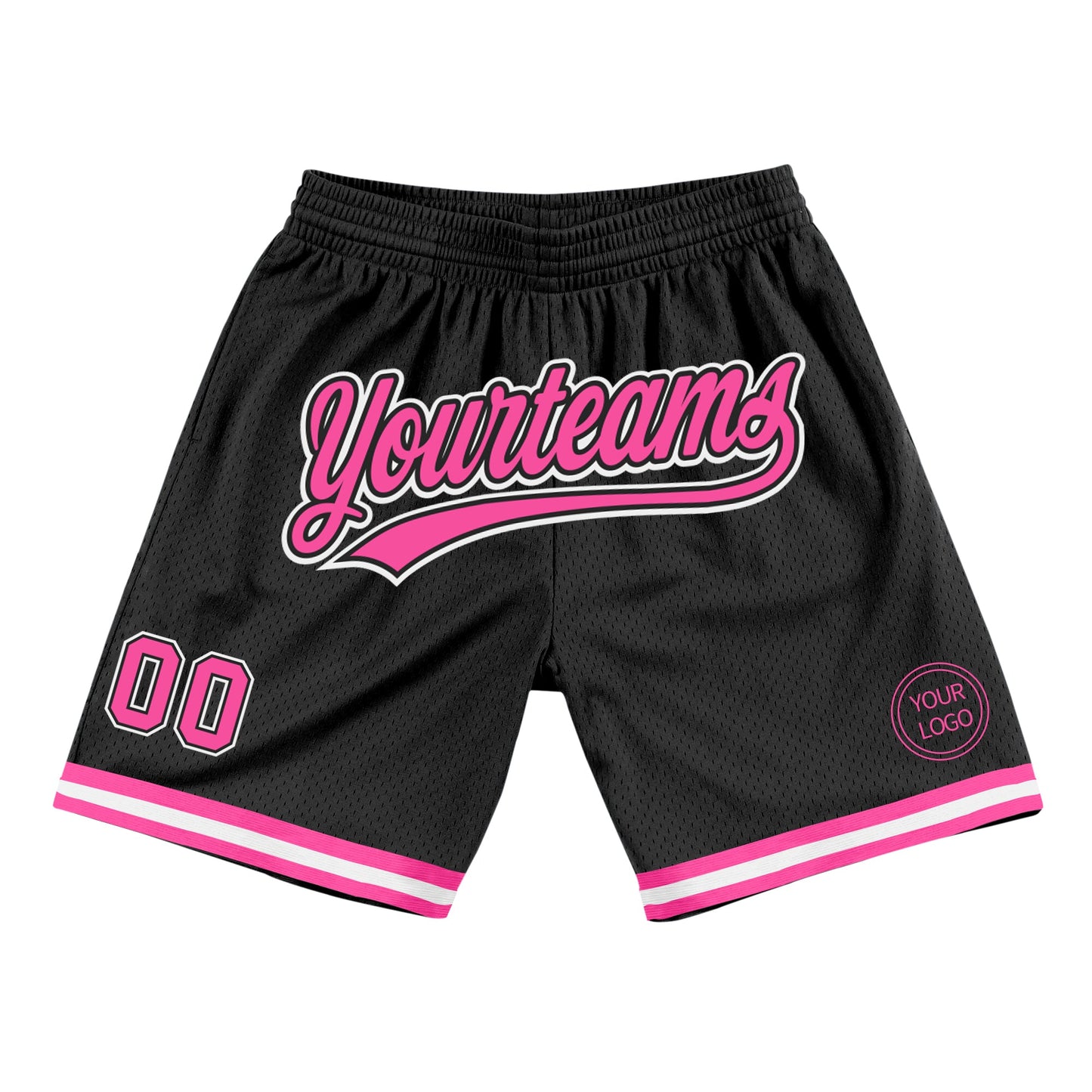 Custom Black Pink-White Authentic Throwback Basketball Shorts - Main View