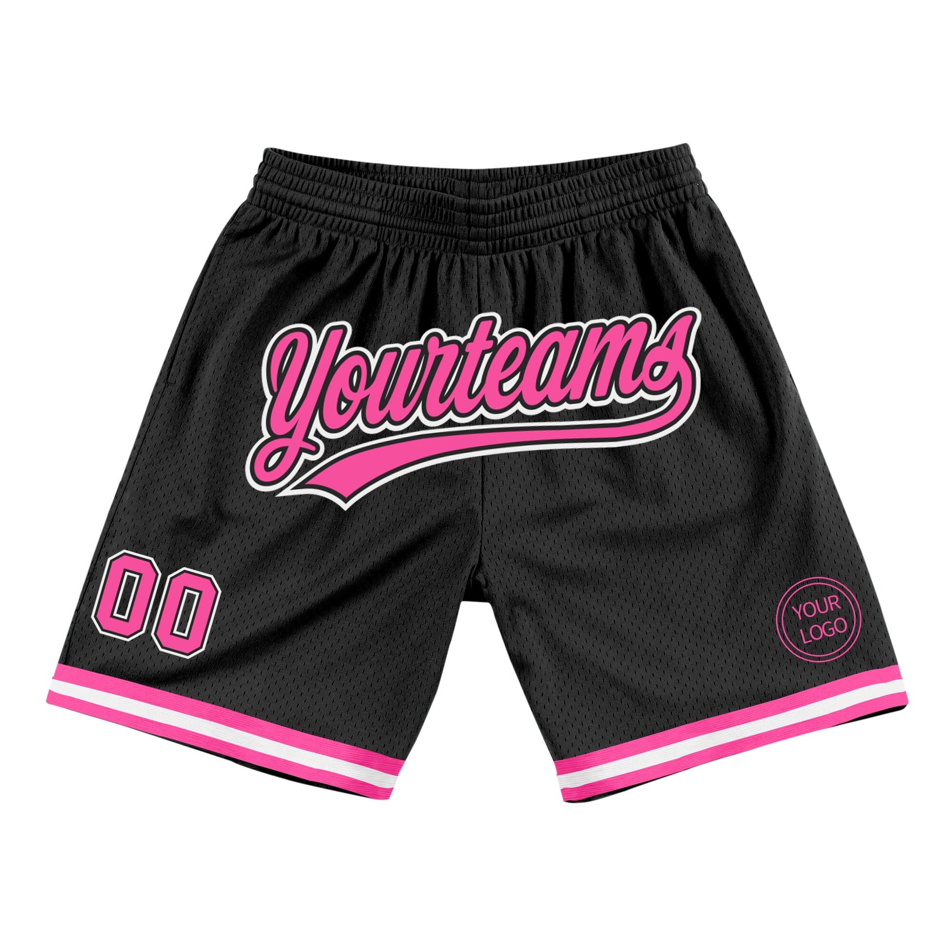 Custom Black Pink-White Authentic Throwback Basketball Shorts - Main View
