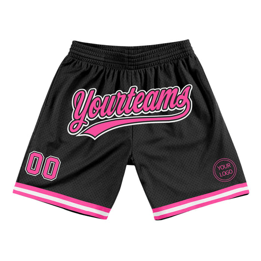 Custom Black Pink-White Authentic Throwback Basketball Shorts - Main View