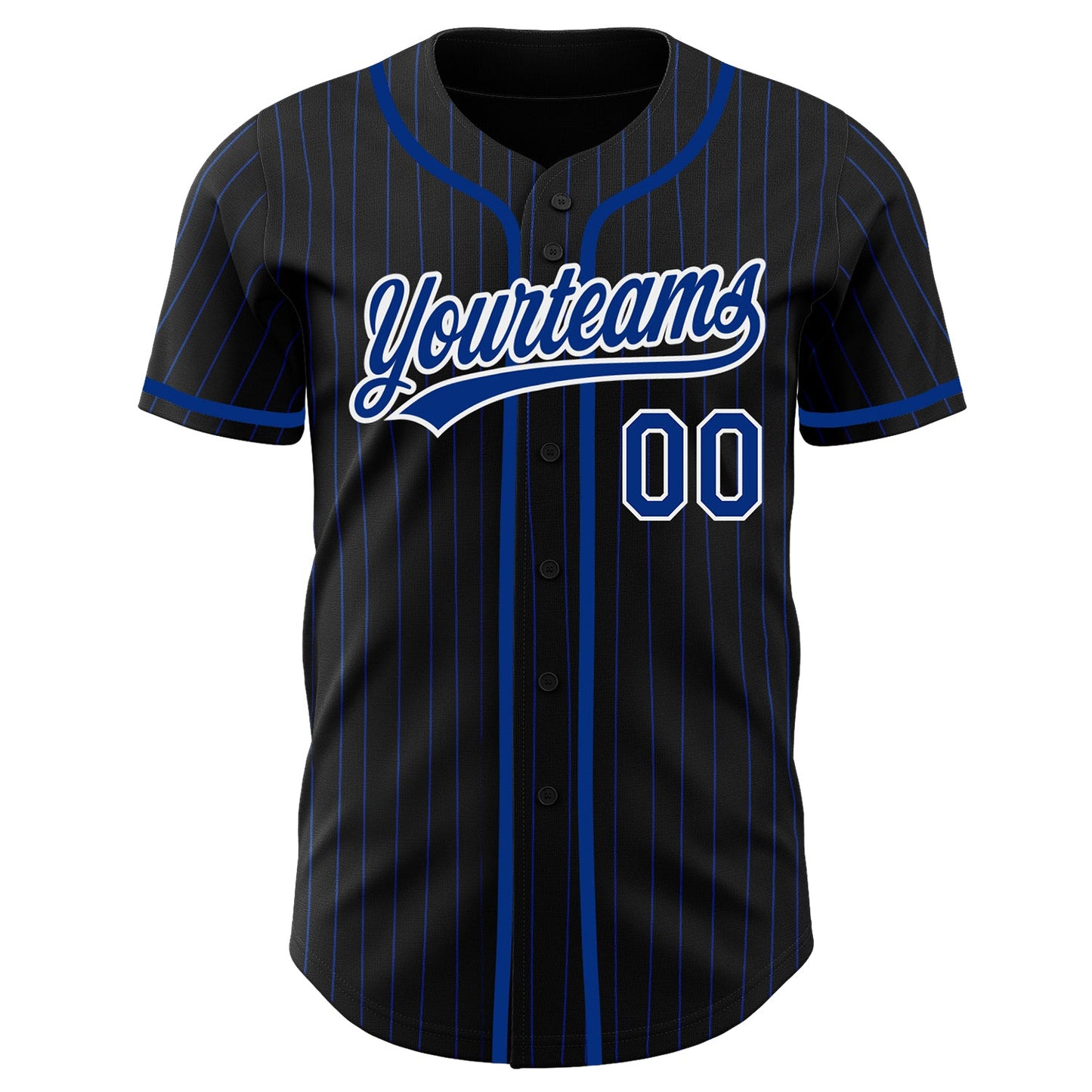 Custom Black Royal Pinstripe Royal-White Authentic Baseball Jersey view 2