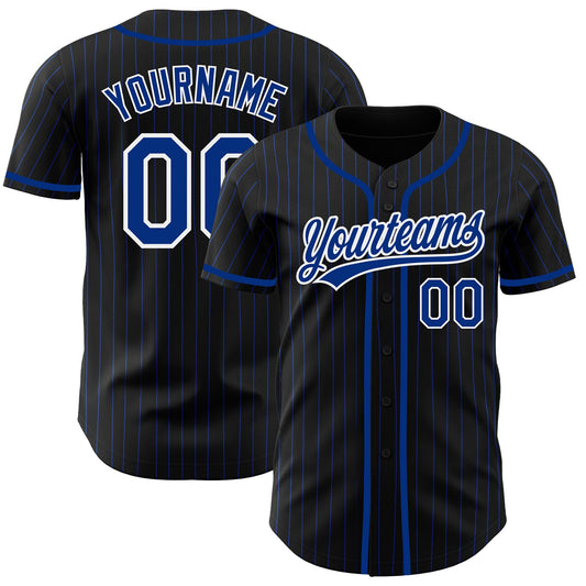 Custom Black Royal Pinstripe Royal-White Authentic Baseball Jersey - Main View