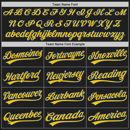 Custom Black Royal Pinstripe Royal-Yellow Authentic Baseball Jersey view 4