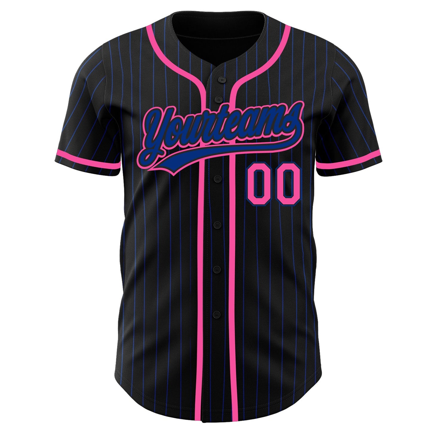 Custom Black Royal Pinstripe Pink Authentic Baseball Jersey view 2