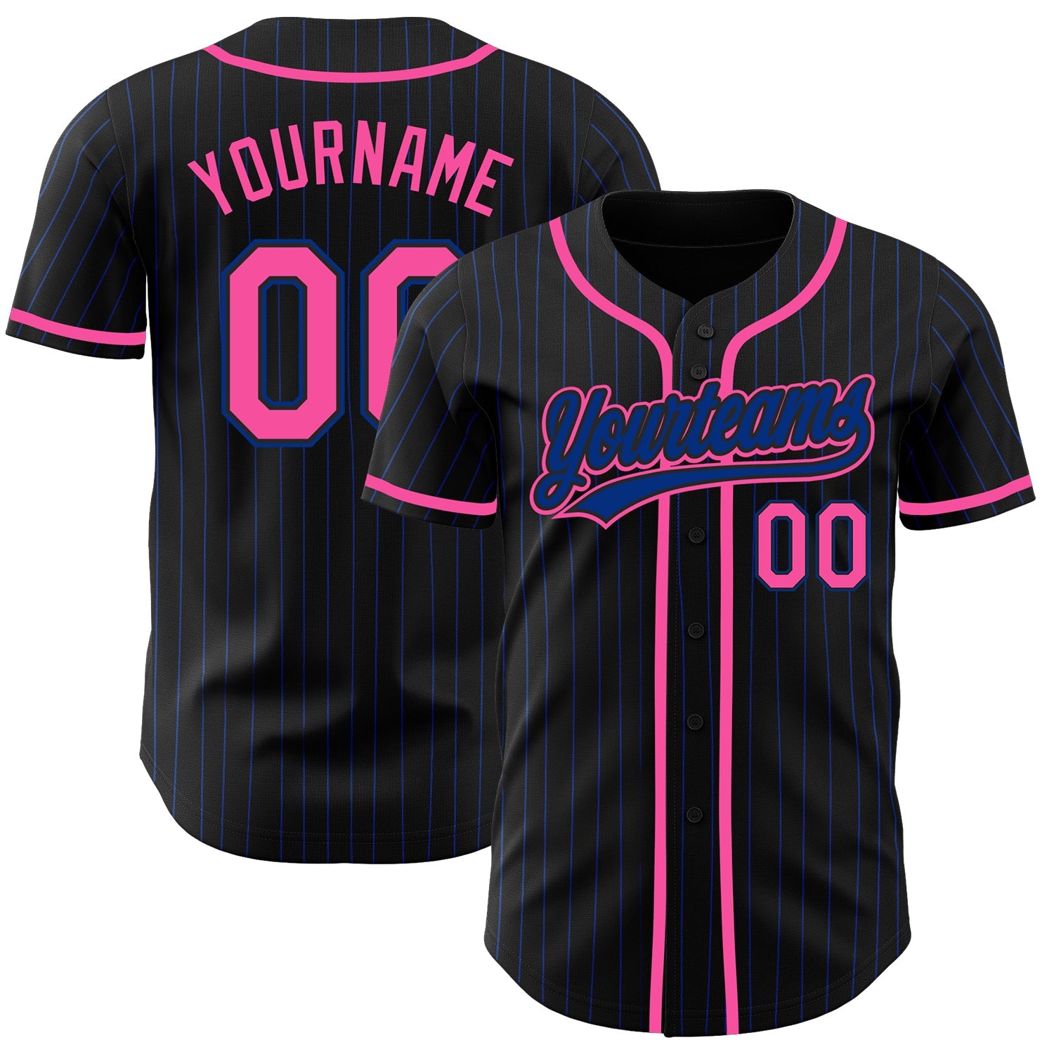 Custom Black Royal Pinstripe Pink Authentic Baseball Jersey - Main View