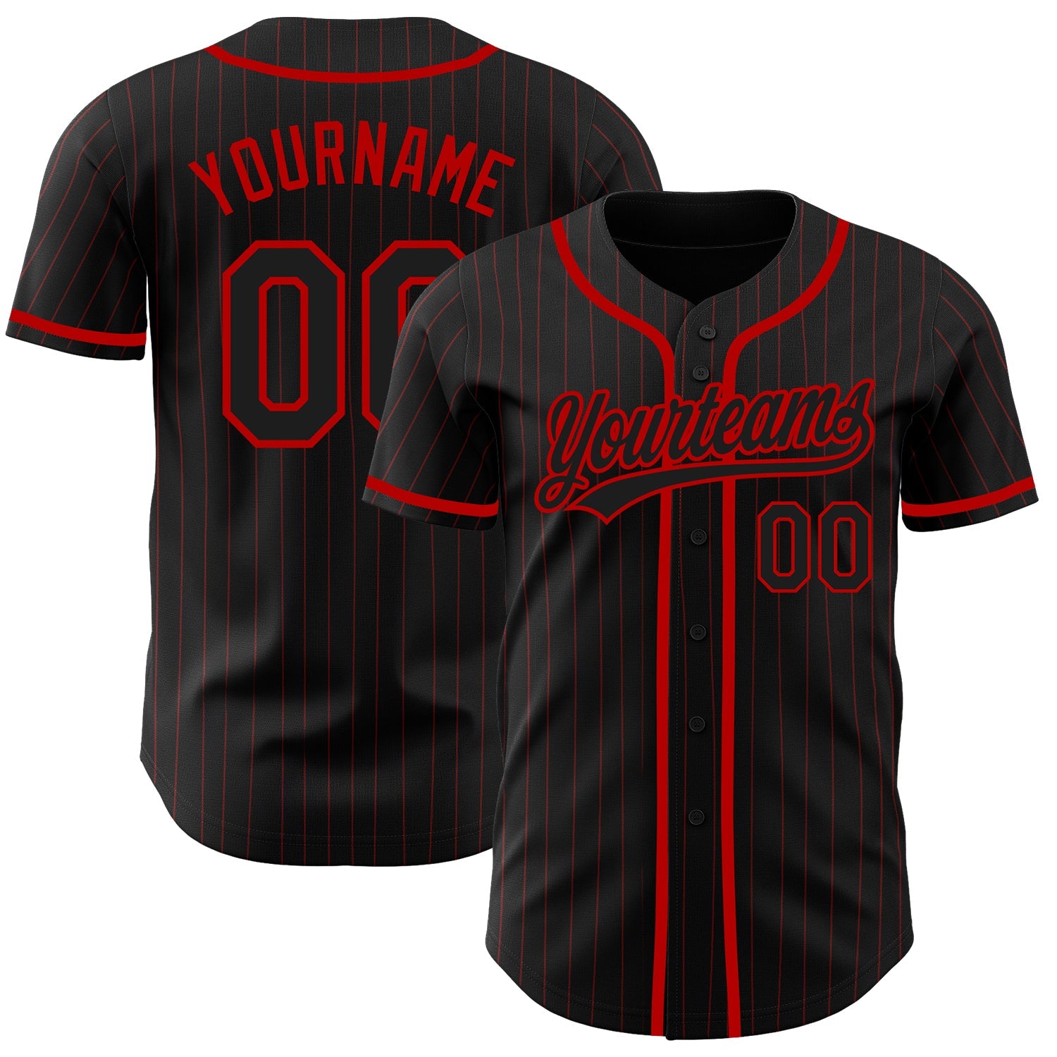 Custom Black Red Pinstripe Black Authentic Baseball Jersey - Main View