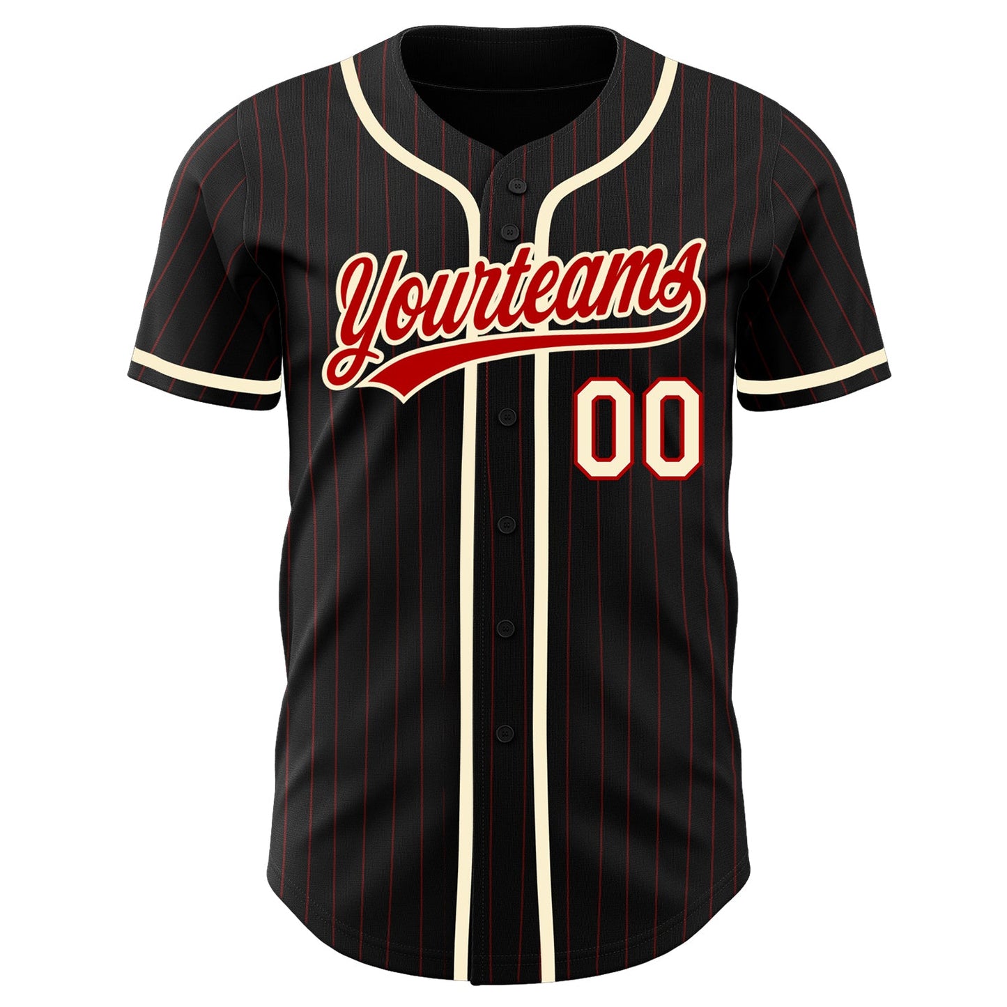Custom Black Red Pinstripe Red-Cream Authentic Baseball Jersey view 2