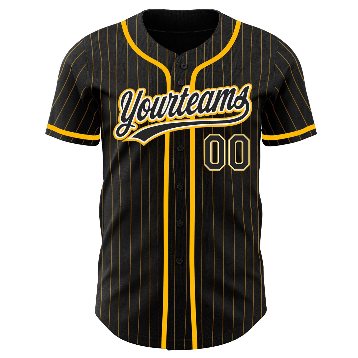 Custom Black Gold Pinstripe Black-White Authentic Baseball Jersey view 2