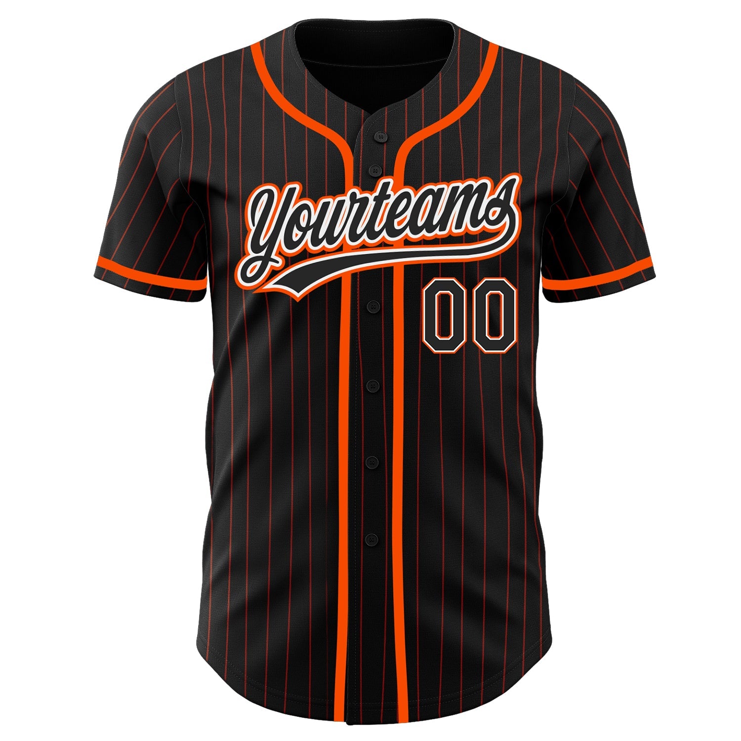 Custom Black Orange Pinstripe Black-White Authentic Baseball Jersey view 3