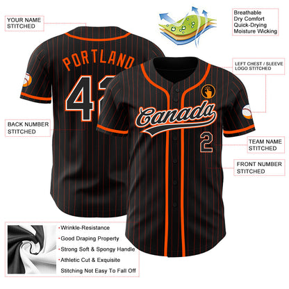 Custom Black Orange Pinstripe Black-White Authentic Baseball Jersey view 4