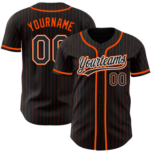 Custom Black Orange Pinstripe Black-White Authentic Baseball Jersey - Main View