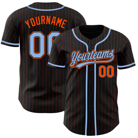 Custom Black Orange Pinstripe Light Blue Authentic Baseball Jersey - Main View