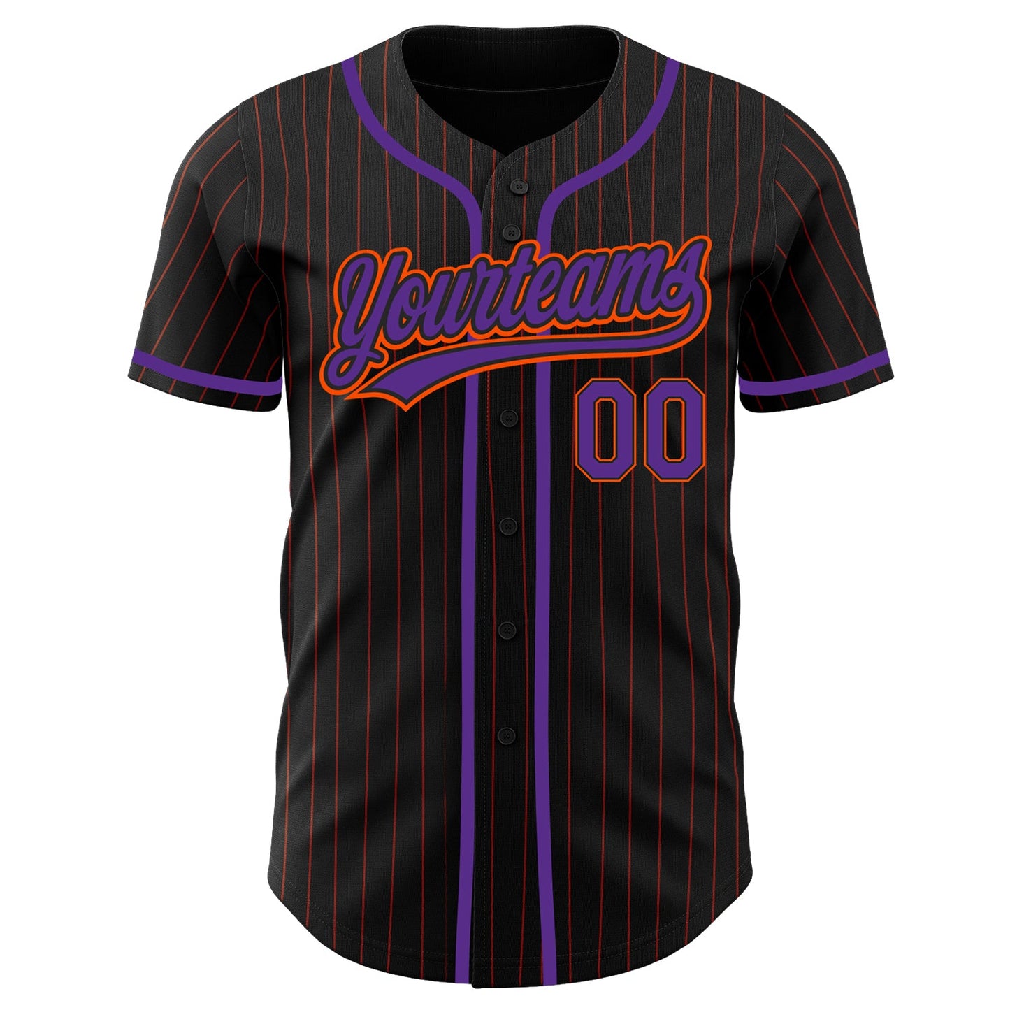 Custom Black Orange Pinstripe Purple Authentic Baseball Jersey view 2