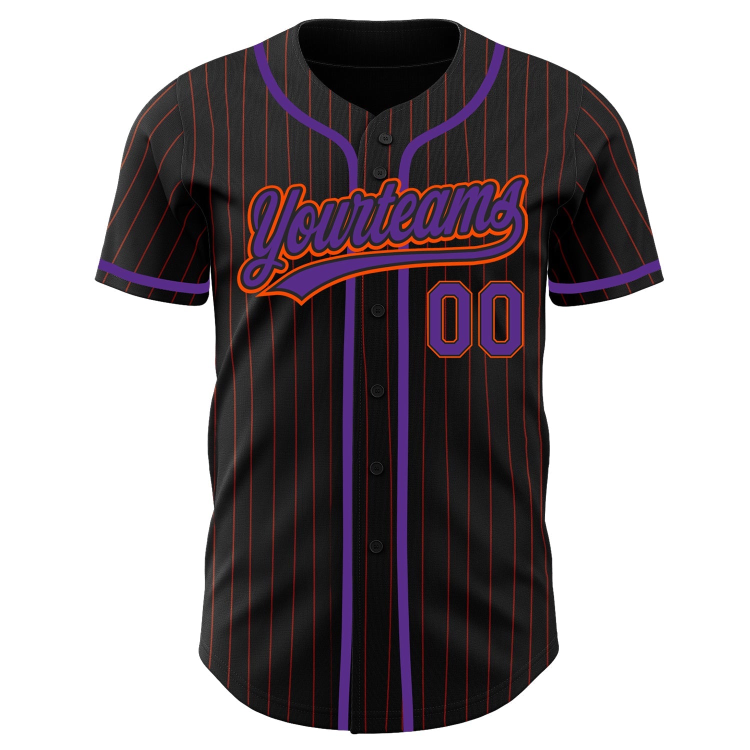 Custom Black Orange Pinstripe Purple Authentic Baseball Jersey view 2