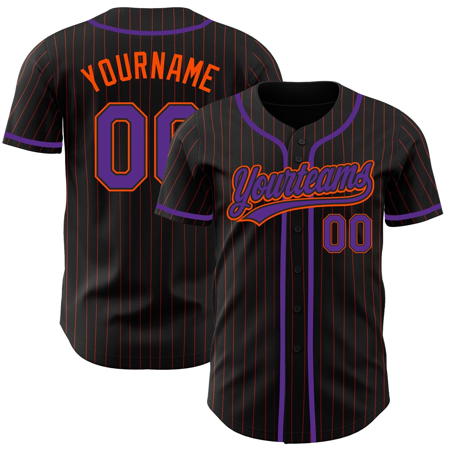 Custom Black Orange Pinstripe Purple Authentic Baseball Jersey - Main View