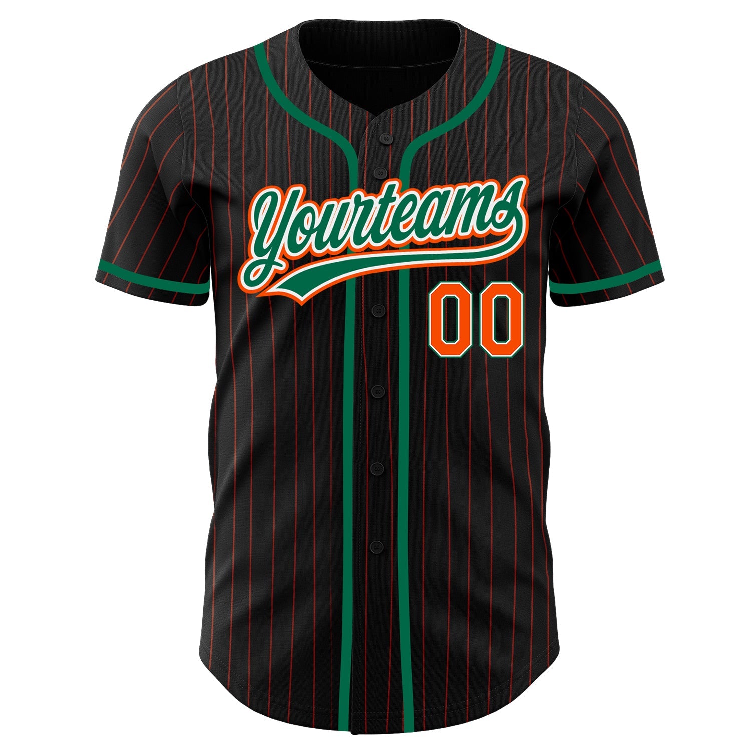 Custom Black Orange Pinstripe Kelly Green-White Authentic Baseball Jersey view 2