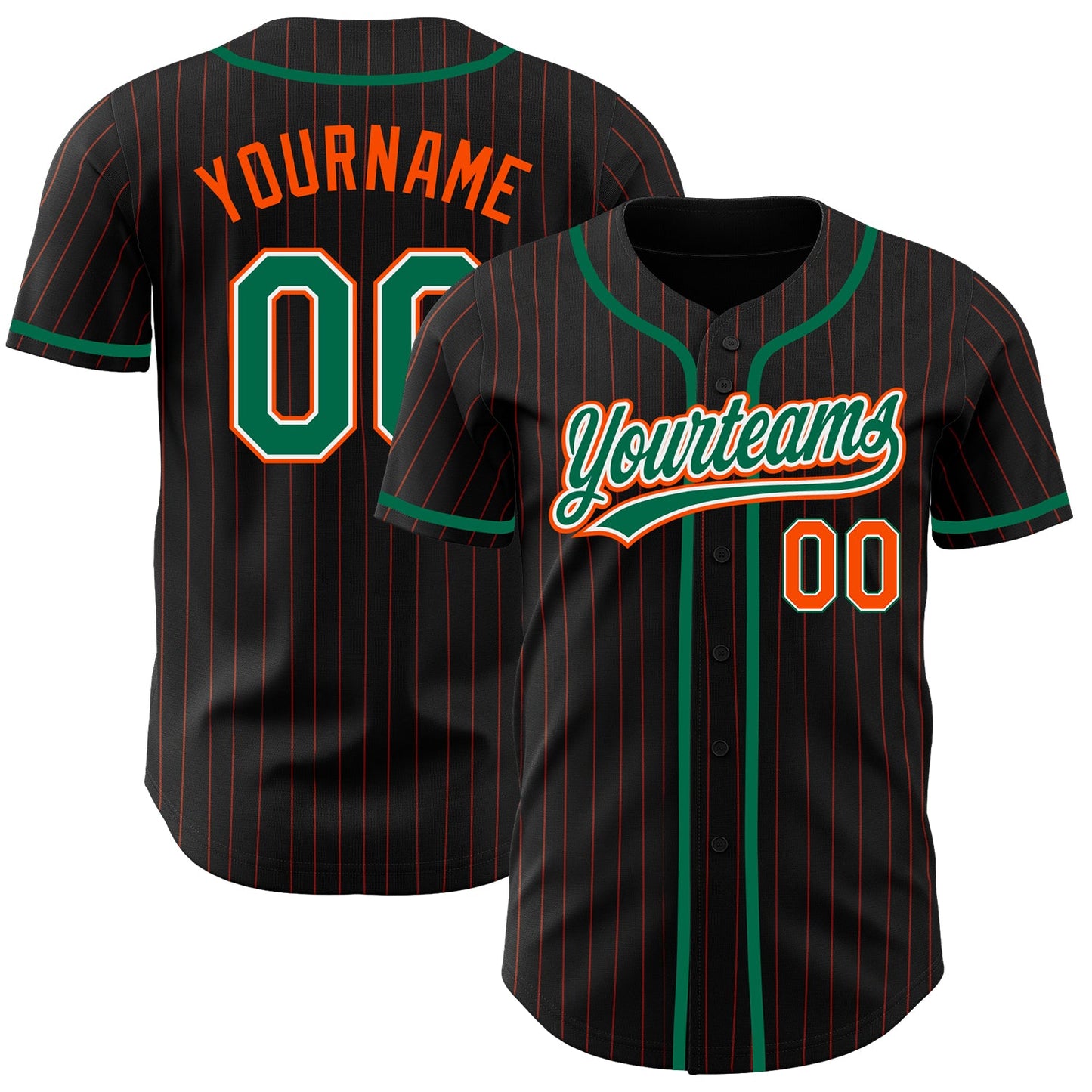 Custom Black Orange Pinstripe Kelly Green-White Authentic Baseball Jersey - Main View