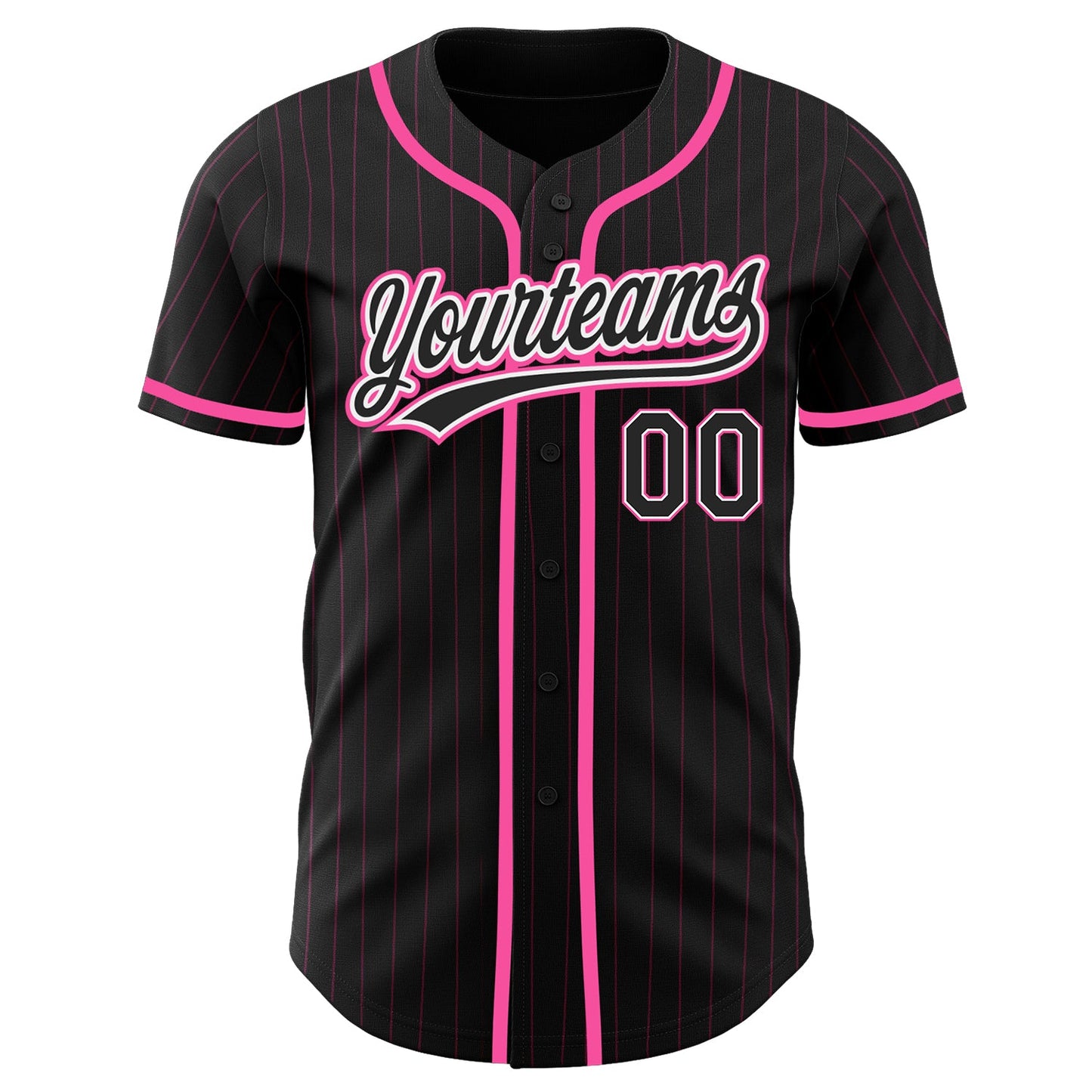 Custom Black Pink Pinstripe Black-White Authentic Baseball Jersey view 2