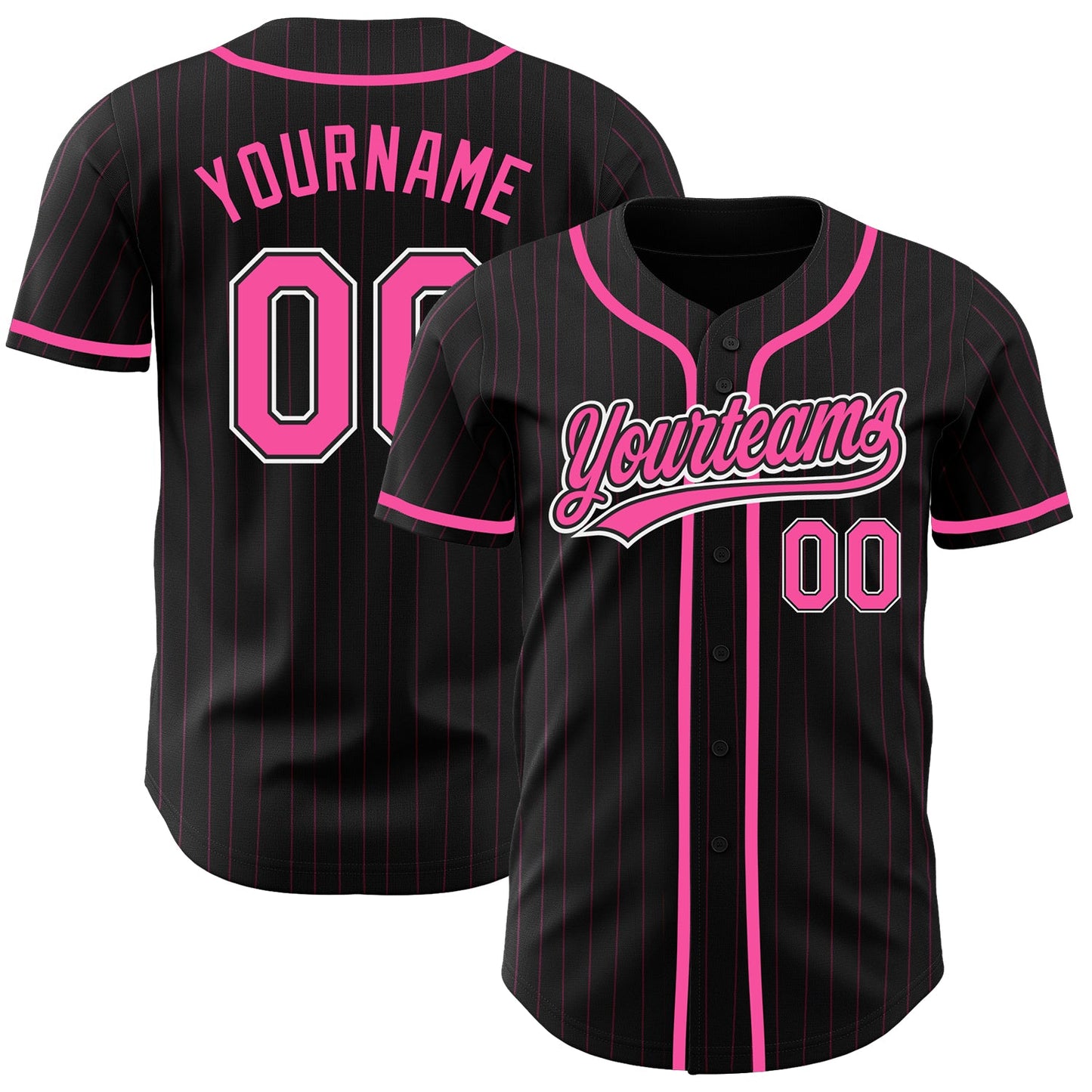 Custom Black Pink Pinstripe Pink-White Authentic Baseball Jersey - Main View