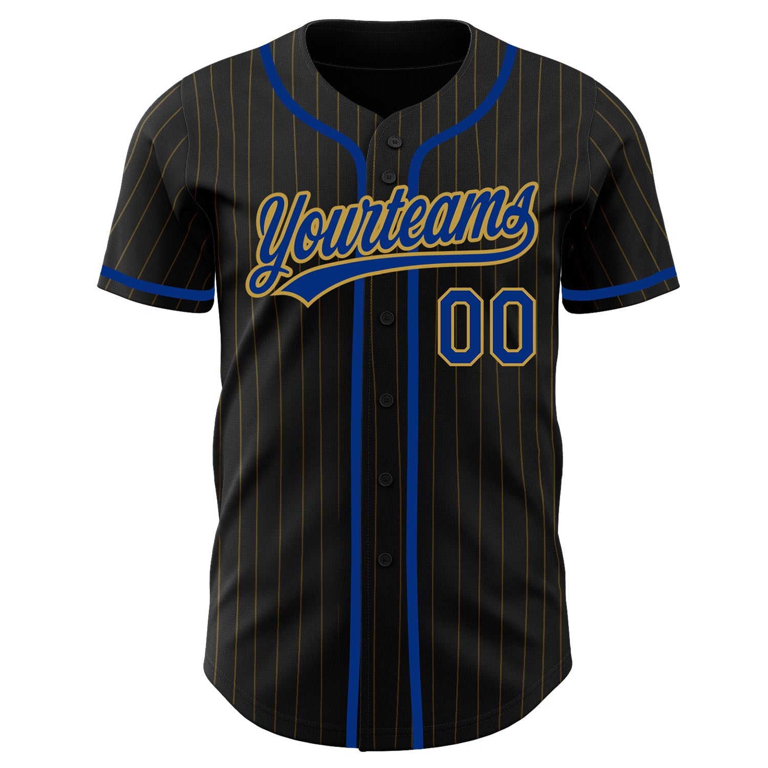 Custom Black Old Gold Pinstripe Royal Authentic Baseball Jersey view 2