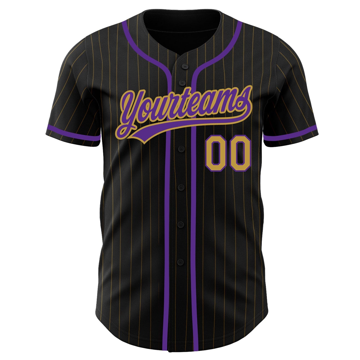 Custom Black Old Gold Pinstripe Old Gold-Purple Authentic Baseball Jersey view 2