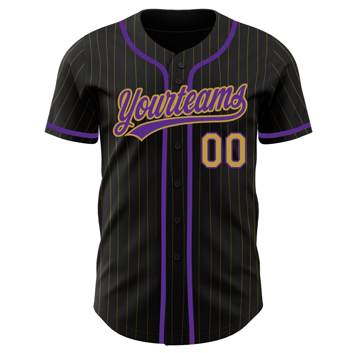 Custom Black Old Gold Pinstripe Old Gold-Purple Authentic Baseball Jersey view 2