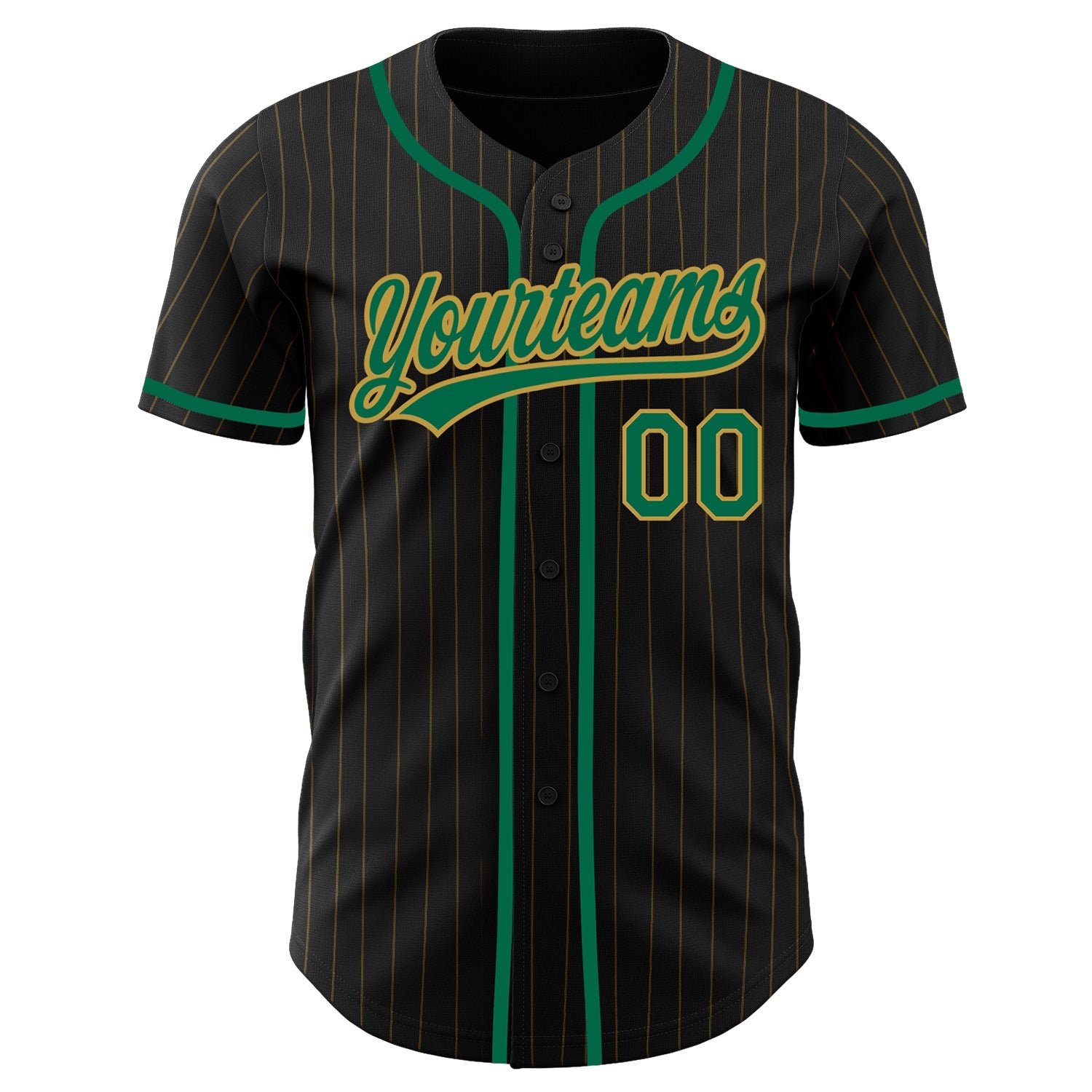 Custom Black Old Gold Pinstripe Kelly Green Authentic Baseball Jersey view 2