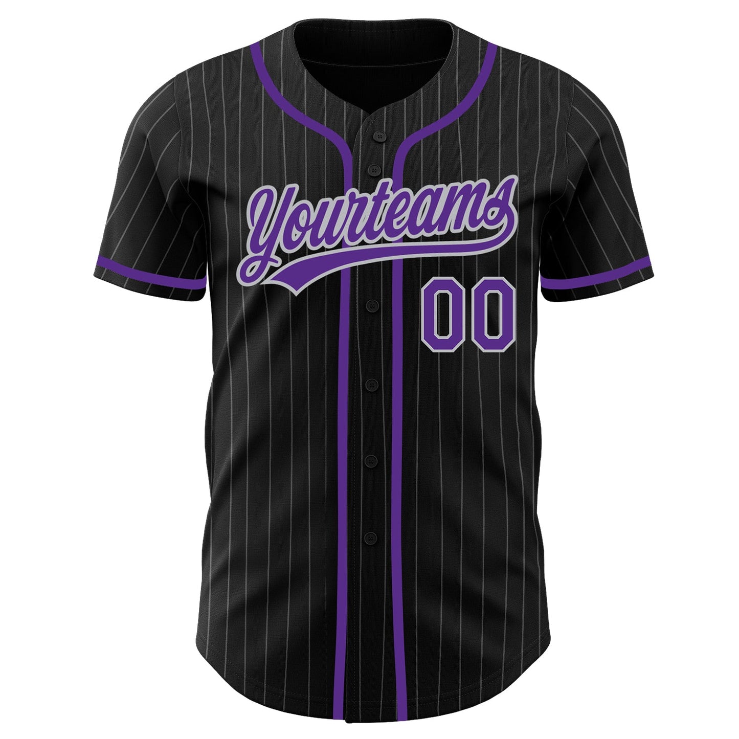 Custom Black Gray Pinstripe Purple Authentic Baseball Jersey view 2