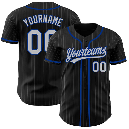 Custom Black Gray Pinstripe Gray-Royal Authentic Baseball Jersey - Main View