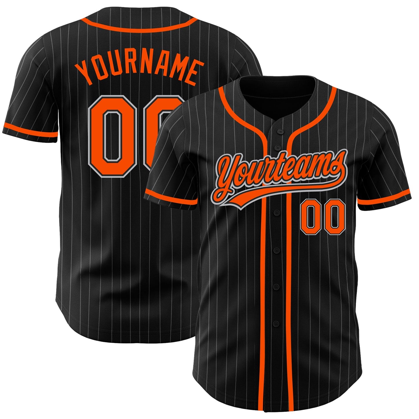 Custom Black Gray Pinstripe Orange Authentic Baseball Jersey - Main View