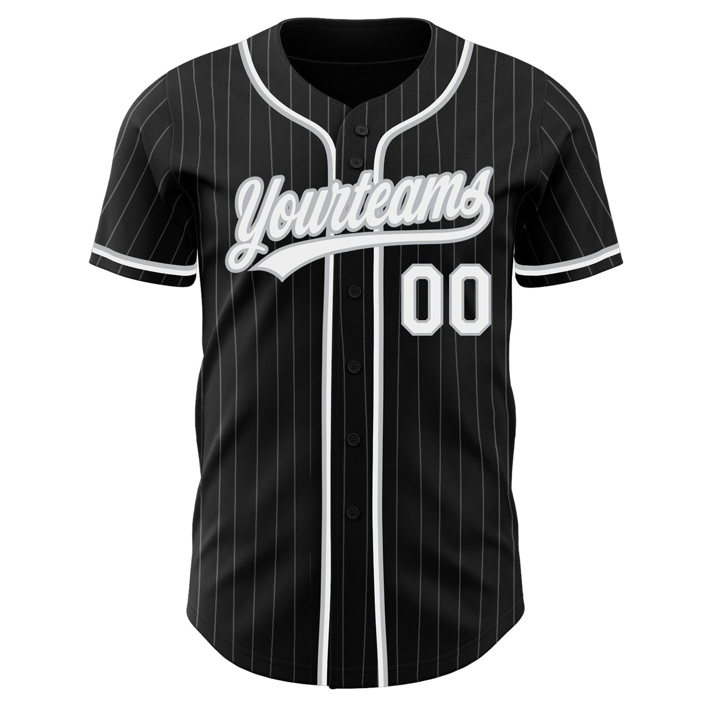 Custom Black Gray Pinstripe White Authentic Baseball Jersey view 3