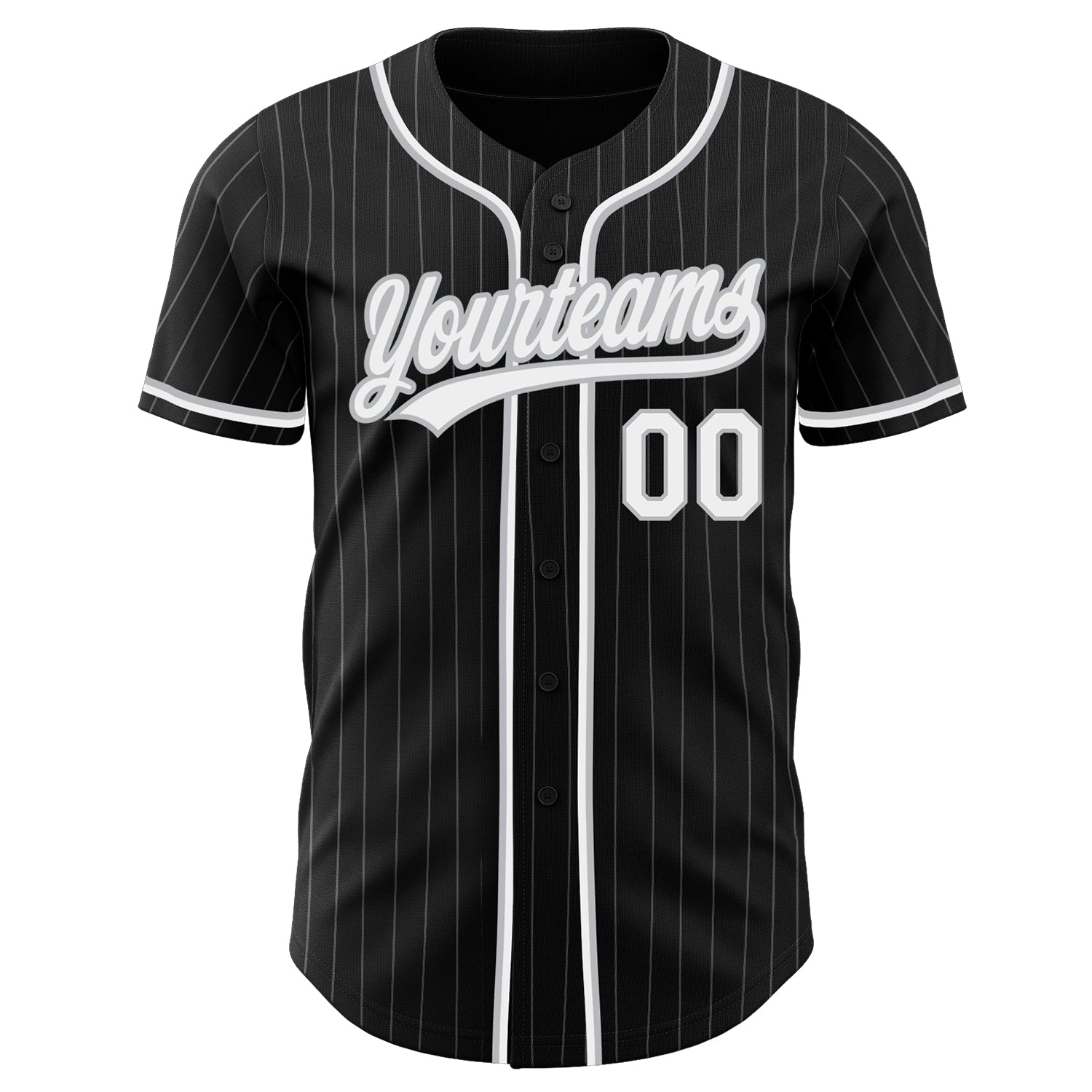 Custom Black Gray Pinstripe White Authentic Baseball Jersey view 3