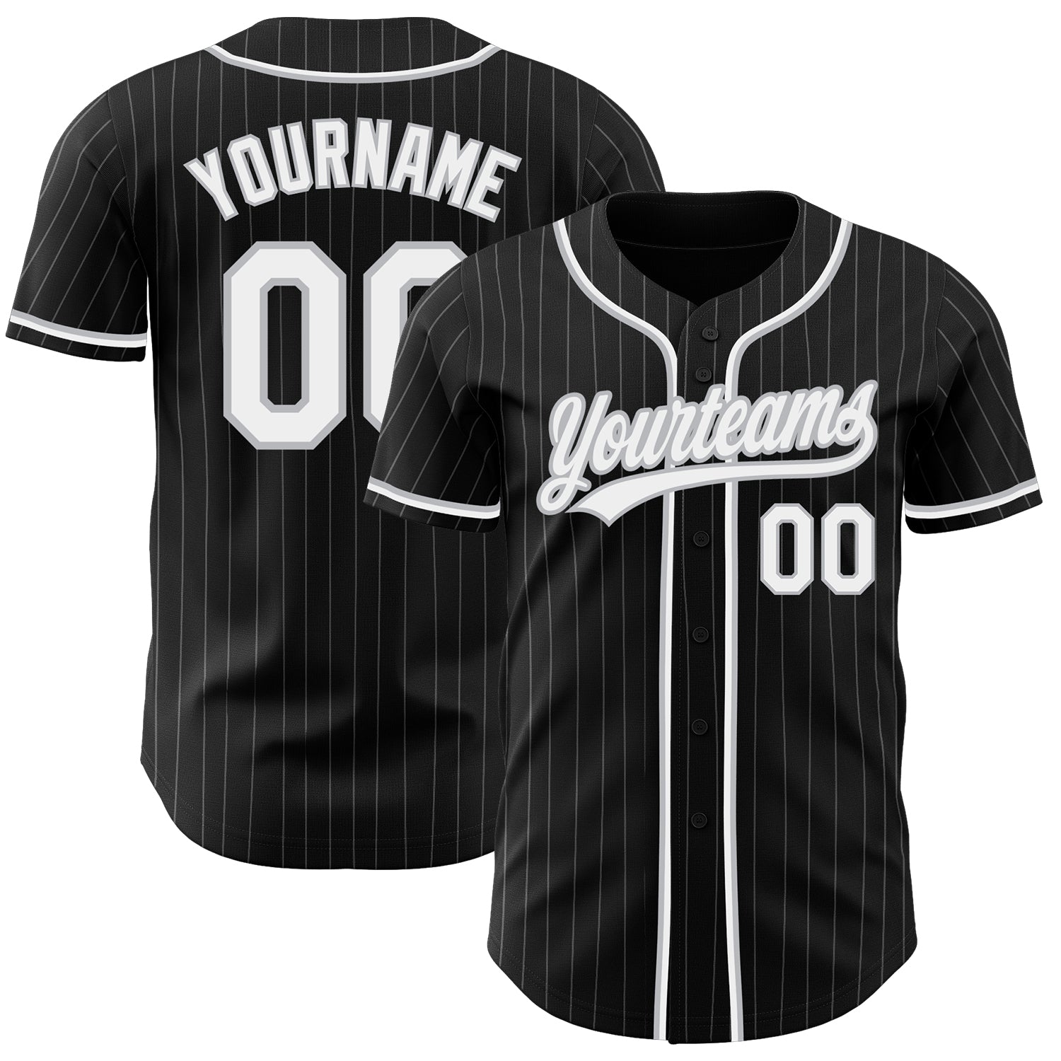 Custom Black Gray Pinstripe White Authentic Baseball Jersey - Main View