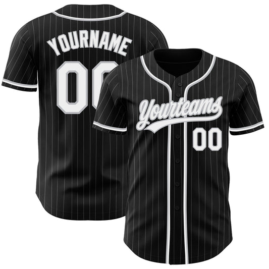 Custom Black Gray Pinstripe White Authentic Baseball Jersey - Main View