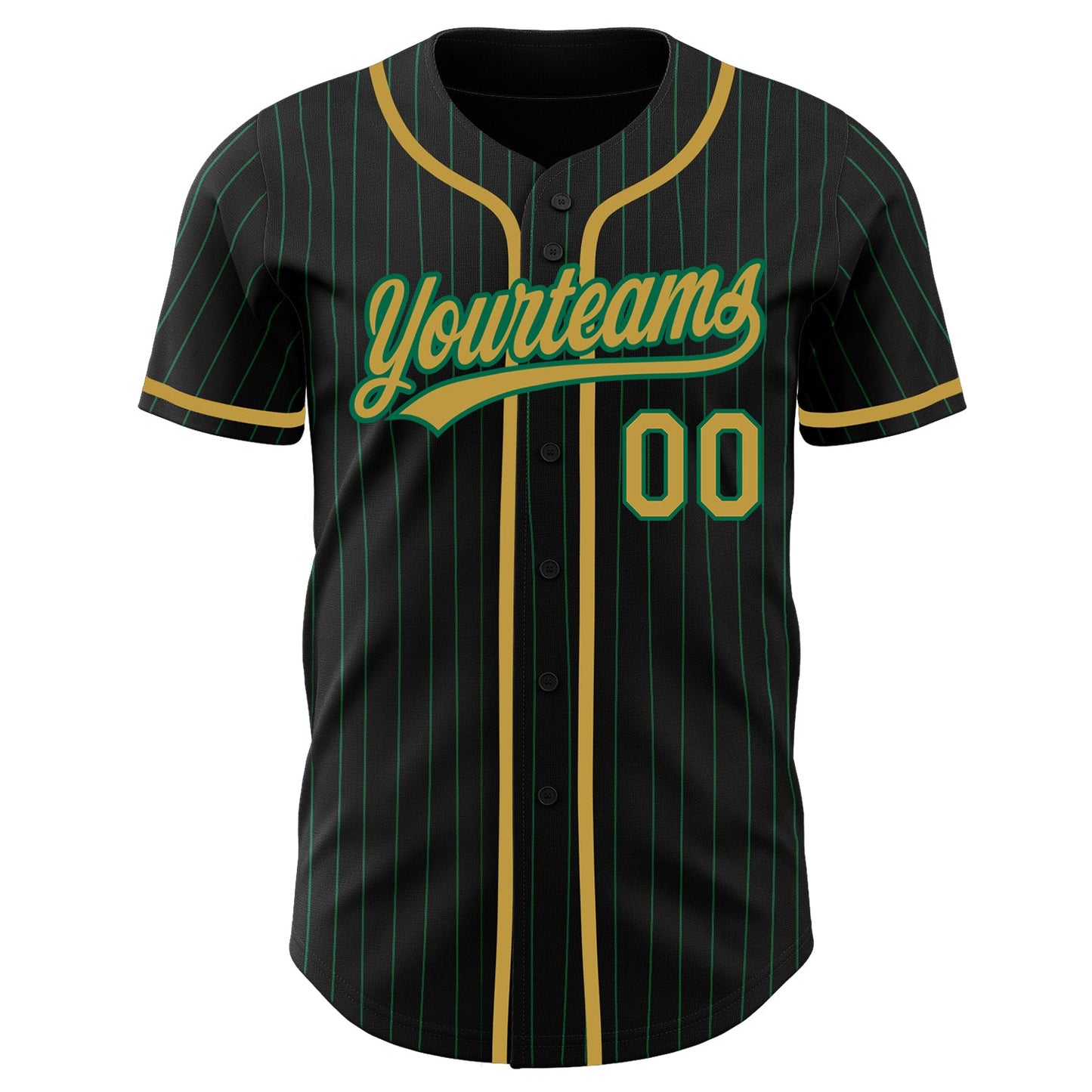 Custom Black Kelly Green Pinstripe Old Gold Authentic Baseball Jersey view 2