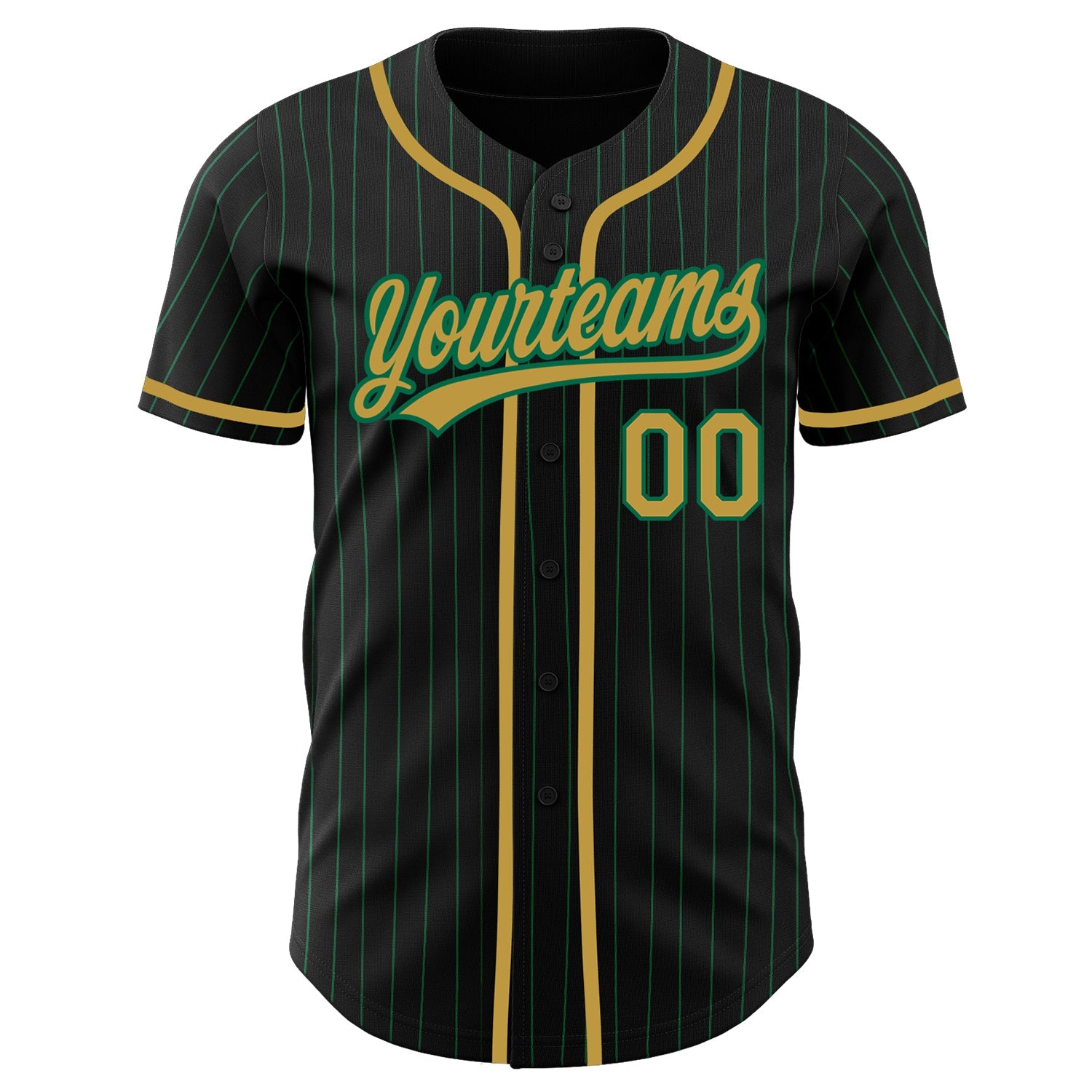 Custom Black Kelly Green Pinstripe Old Gold Authentic Baseball Jersey view 2