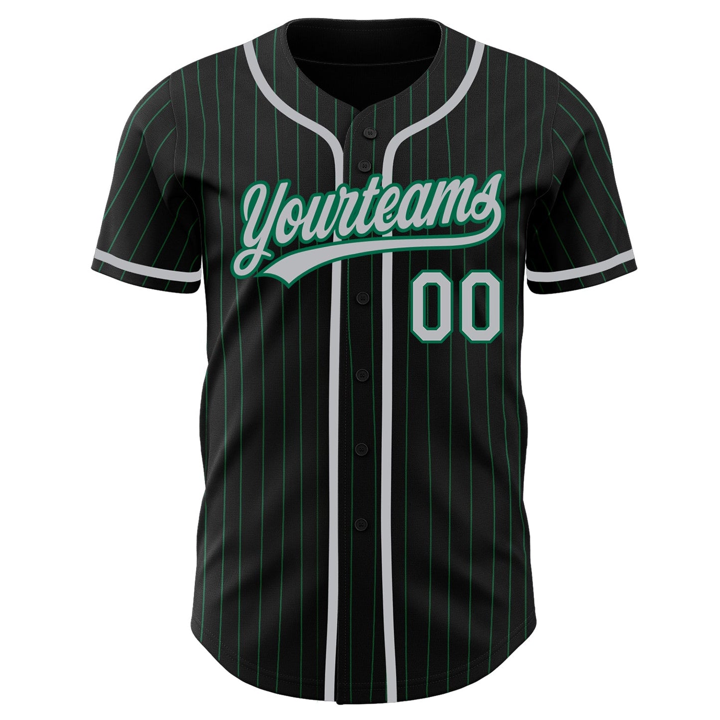 Custom Black Kelly Green Pinstripe Gray Authentic Baseball Jersey view 2