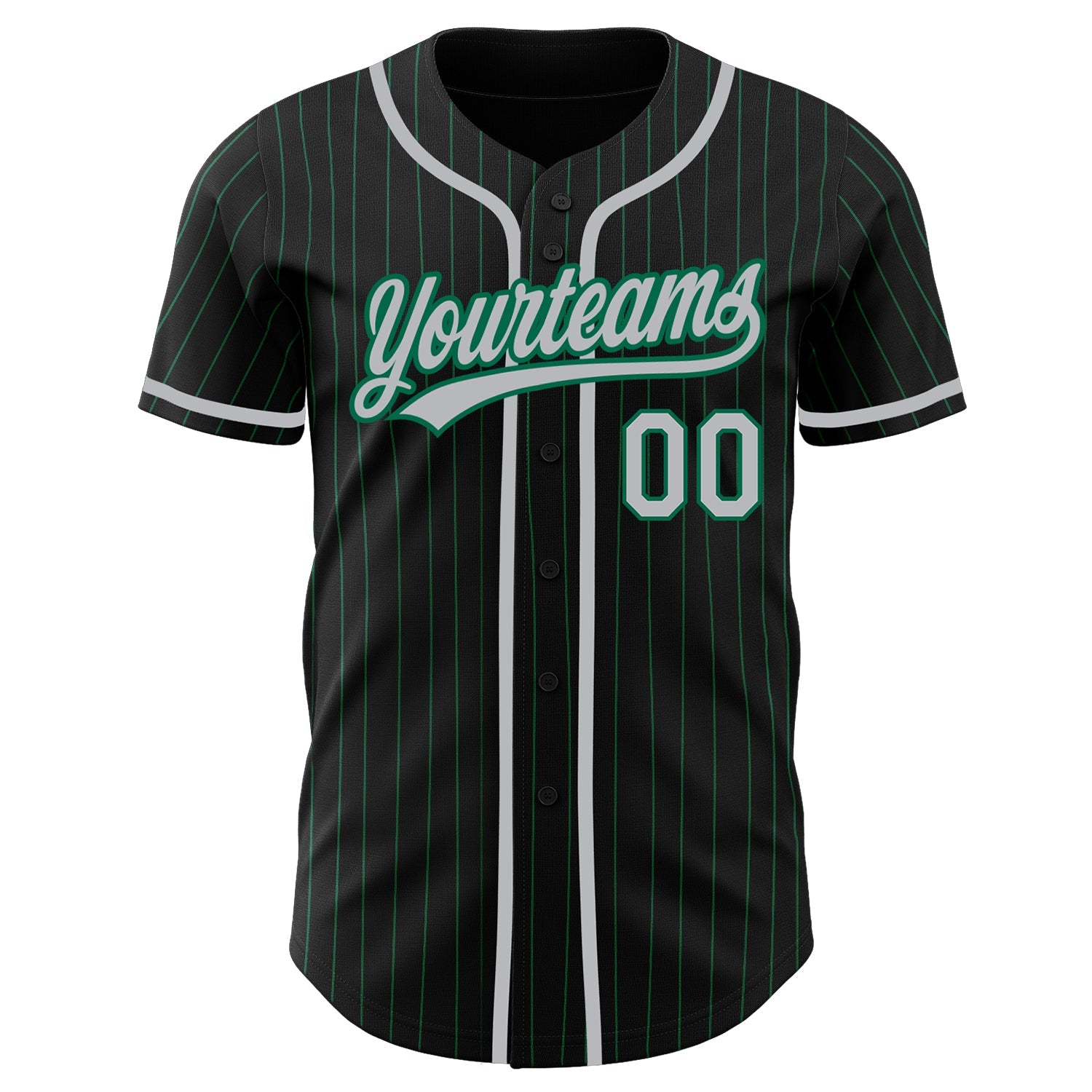 Custom Black Kelly Green Pinstripe Gray Authentic Baseball Jersey view 2