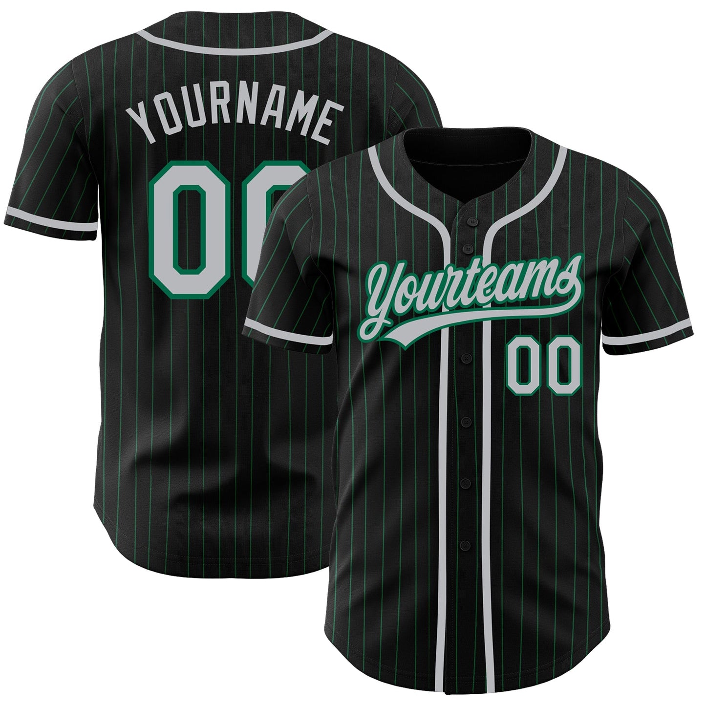 Custom Black Kelly Green Pinstripe Gray Authentic Baseball Jersey - Main View