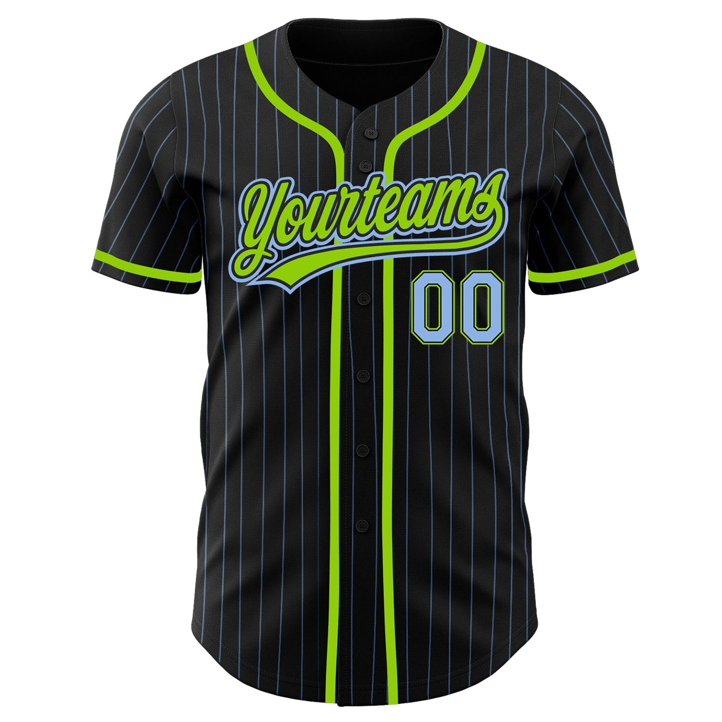 Custom Black Light Blue Pinstripe Light Blue-Neon Green Authentic Baseball Jersey view 2
