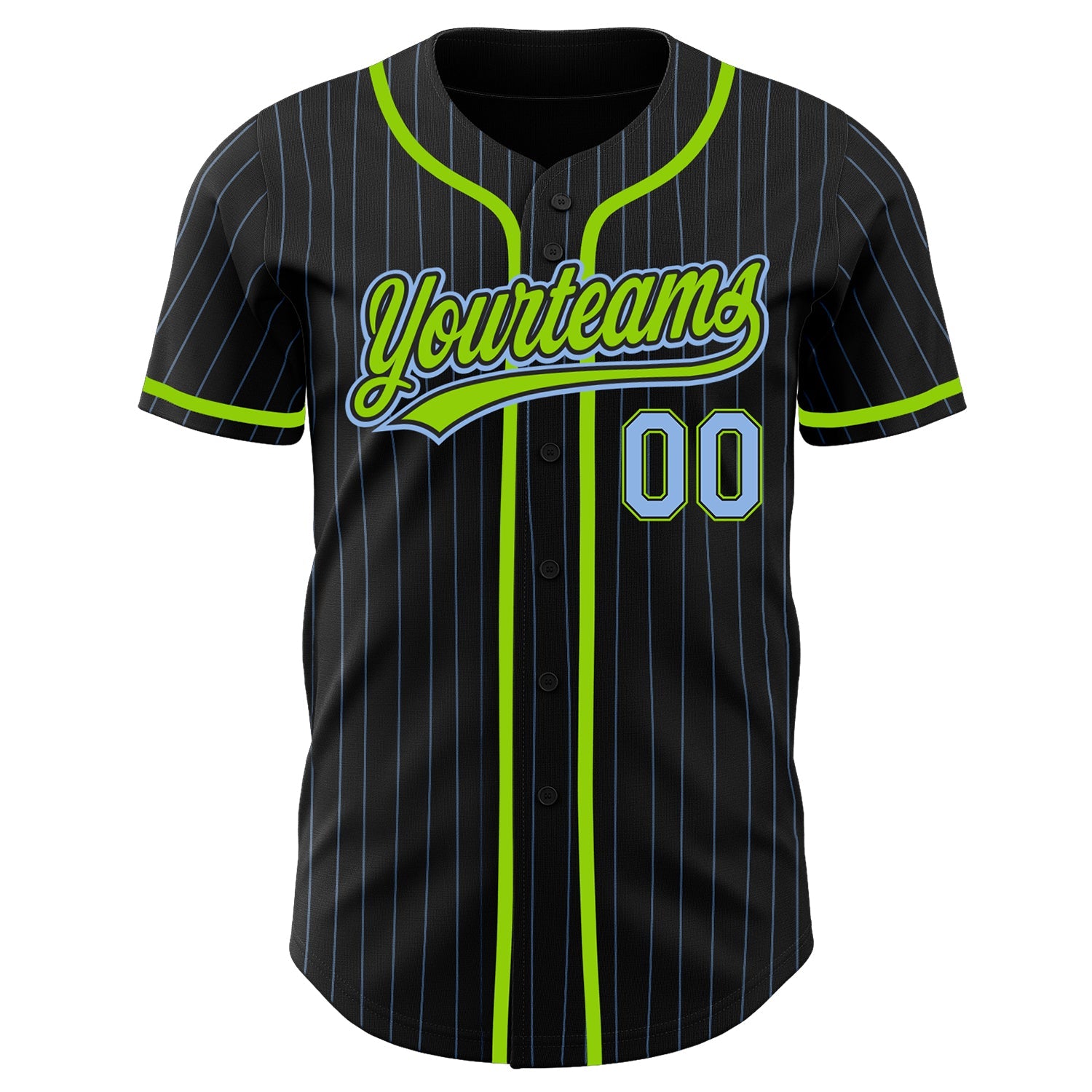 Custom Black Light Blue Pinstripe Light Blue-Neon Green Authentic Baseball Jersey view 2