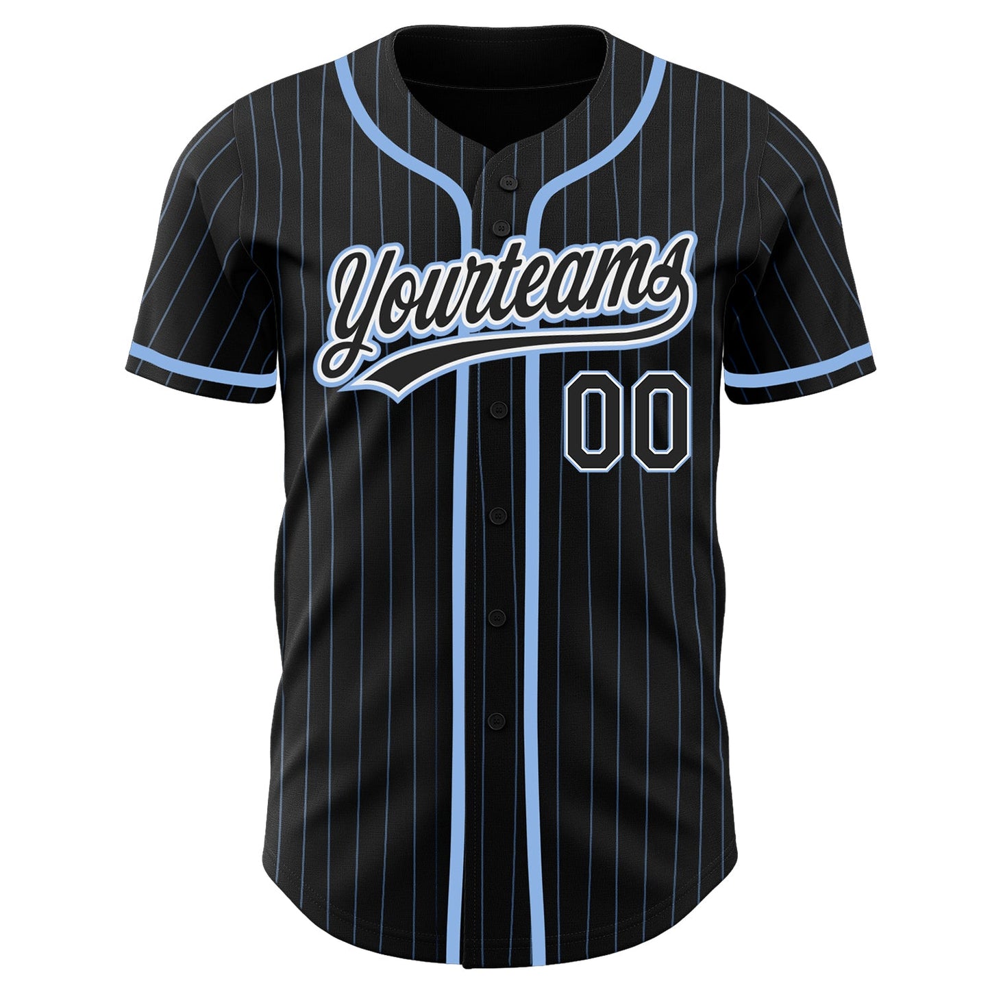 Custom Black Light Blue Pinstripe Black-White Authentic Baseball Jersey view 3
