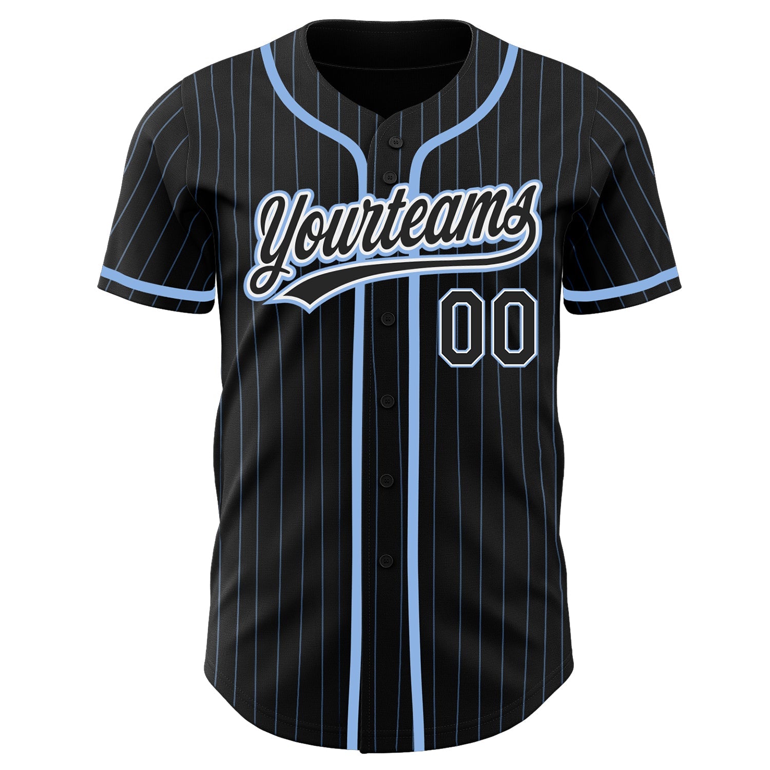 Custom Black Light Blue Pinstripe Black-White Authentic Baseball Jersey view 3